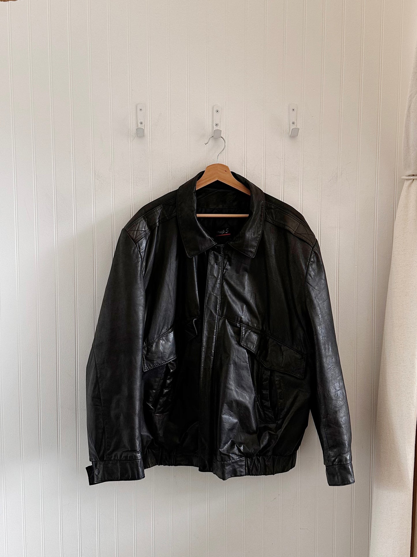 Vintage Black Leather Bomber (m-xxl)