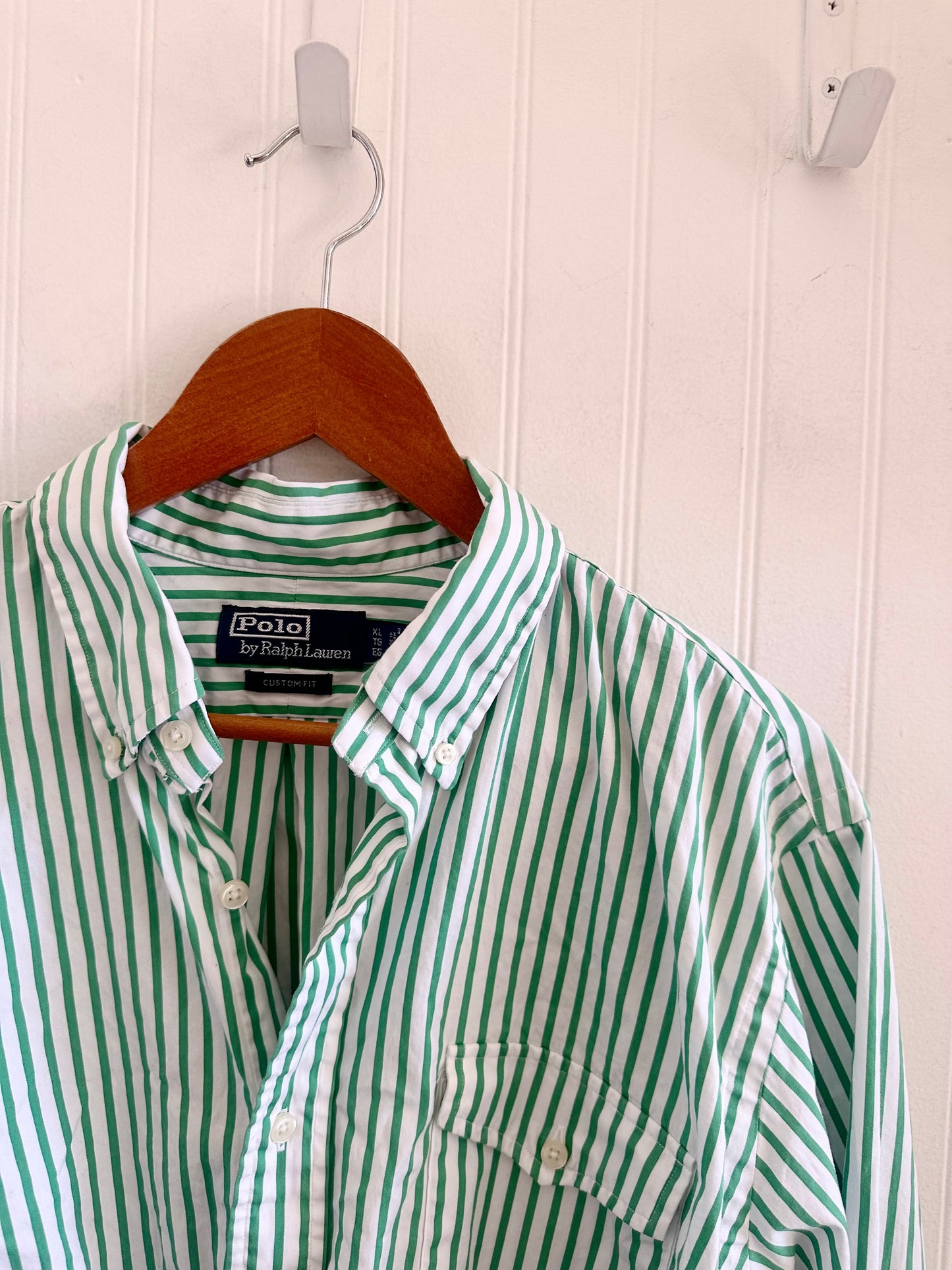 Green & White Vintage Polo Button-Down Gabriella