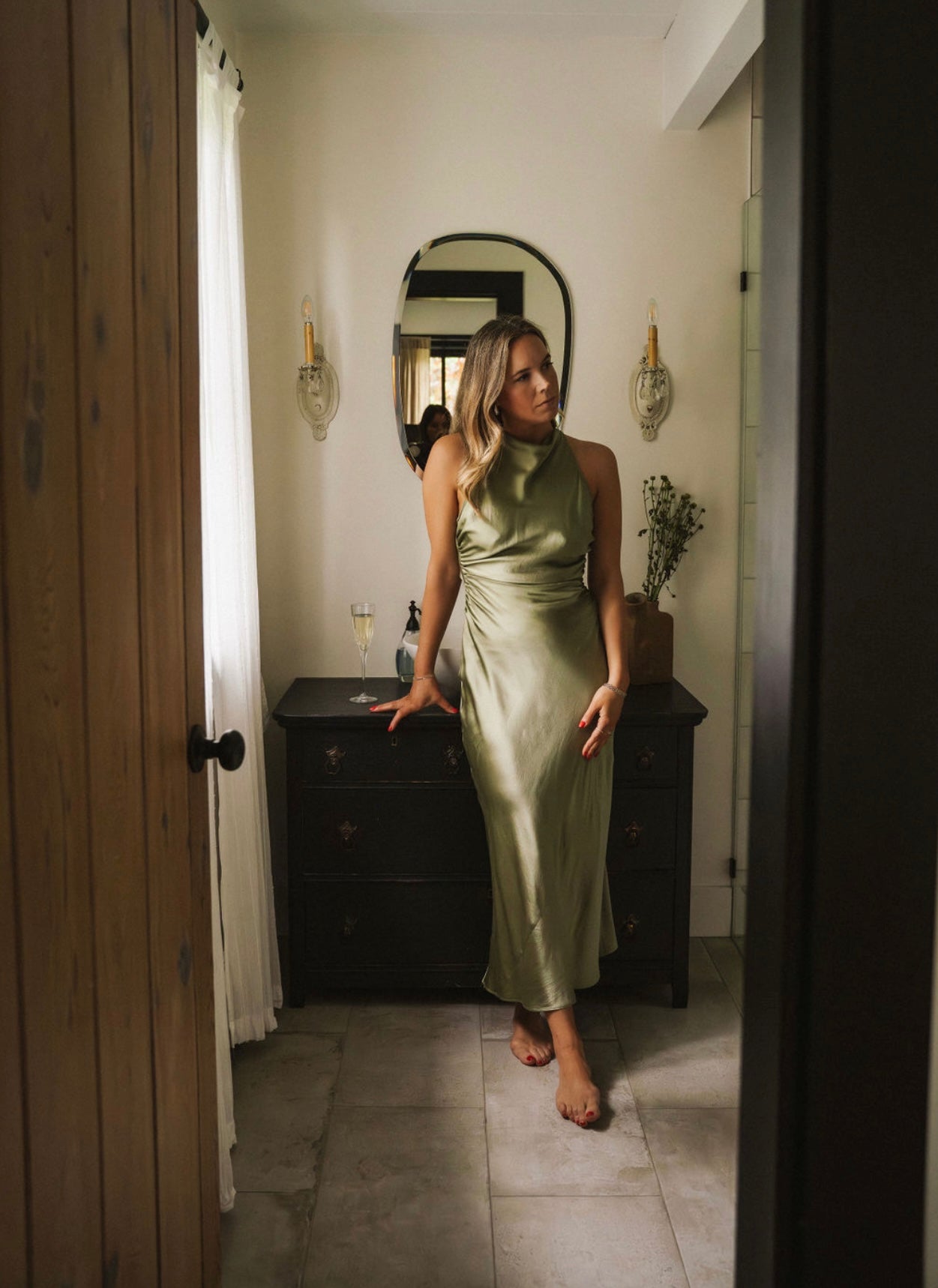Reformation silk sage green dress (available in size 4 & 6) gather Reformation silk sage green dress (available in size 4 & 6) gather
