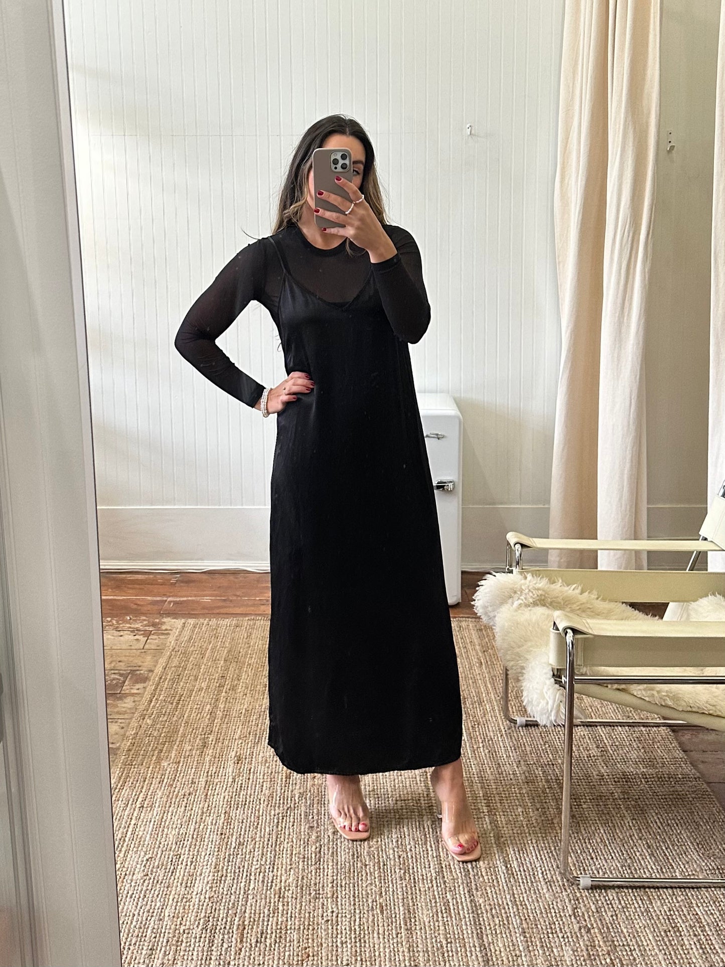 Lacause Satin Slip Dress in Black
