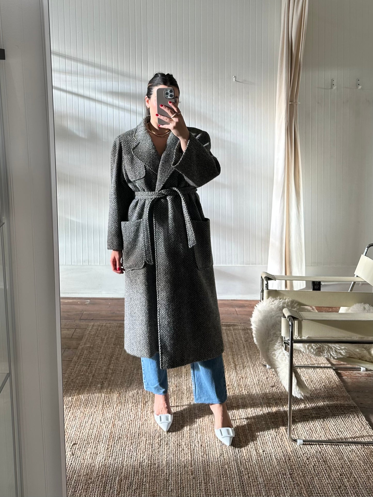 Vintage Oversized Herringbone Coat (l-xl