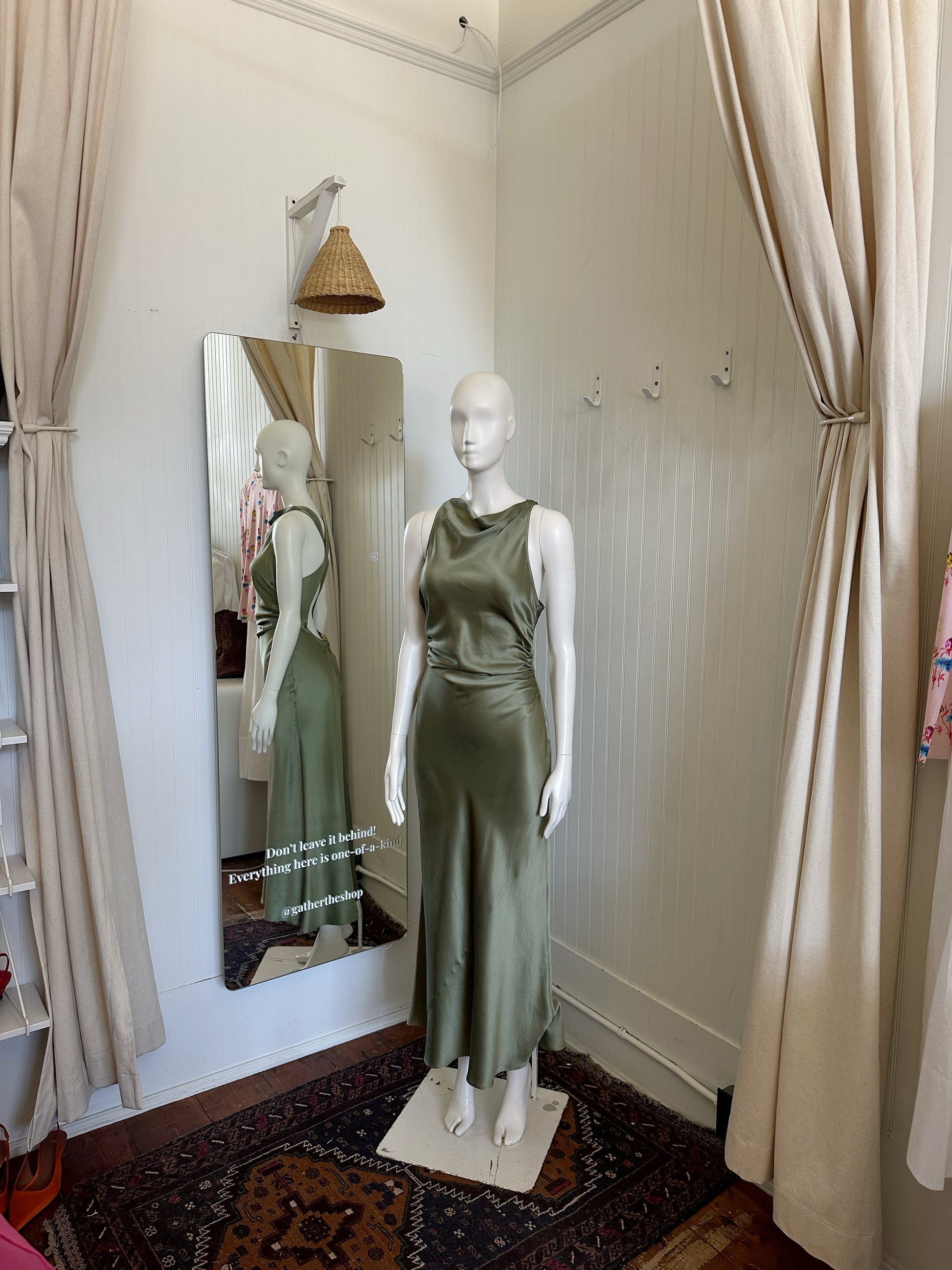 Reformation silk sage green dress (available in size 4 & 6) gather Reformation silk sage green dress (available in size 4 & 6) gather