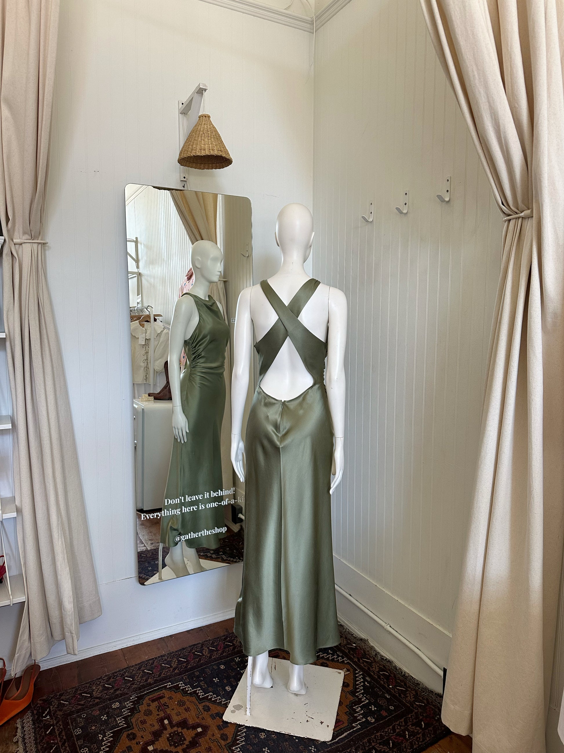 Reformation silk sage green dress (available in size 4 & 6) gather Reformation silk sage green dress (available in size 4 & 6) gather
