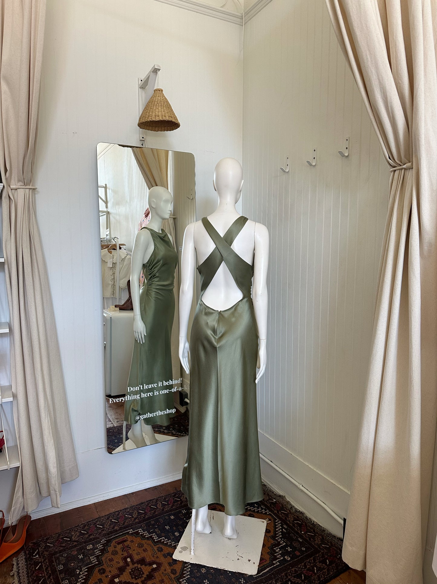 Reformation silk sage green dress (available in size 4 & 6)