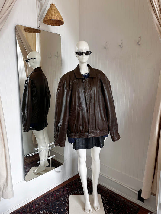 Oversized Vintage Brown Leather Bomber (l-xxl)