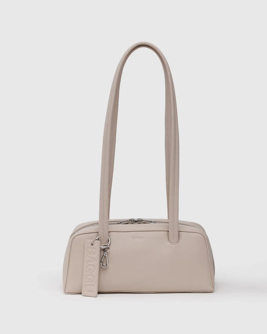 Small Recycled Leather Bowler Bag in Stone