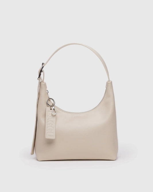 Mini Recycled Leather Shoulder Bag in Stone