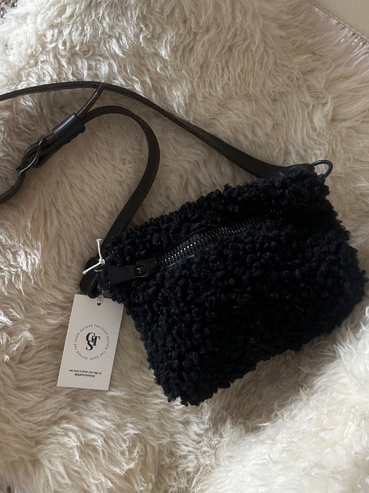 Black shearling bag