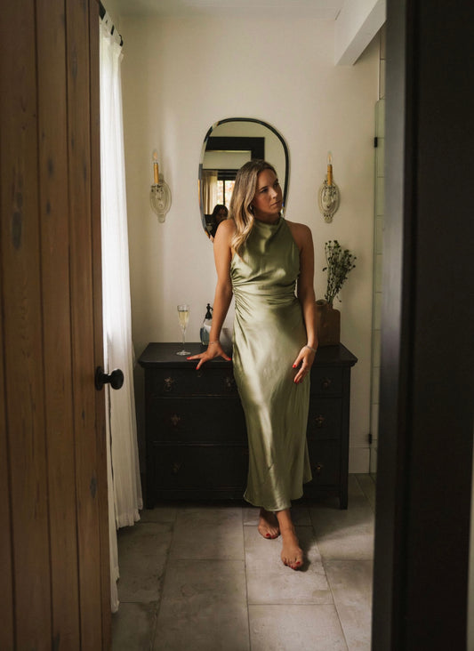 Reformation silk sage green dress (available in size 4 & 6)