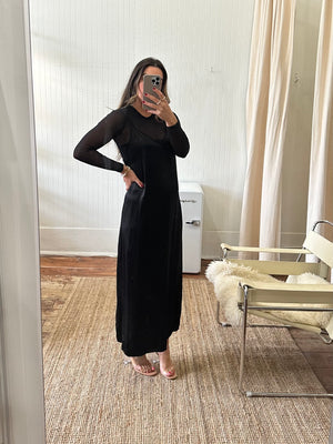 Lacause Satin Slip Dress in Black