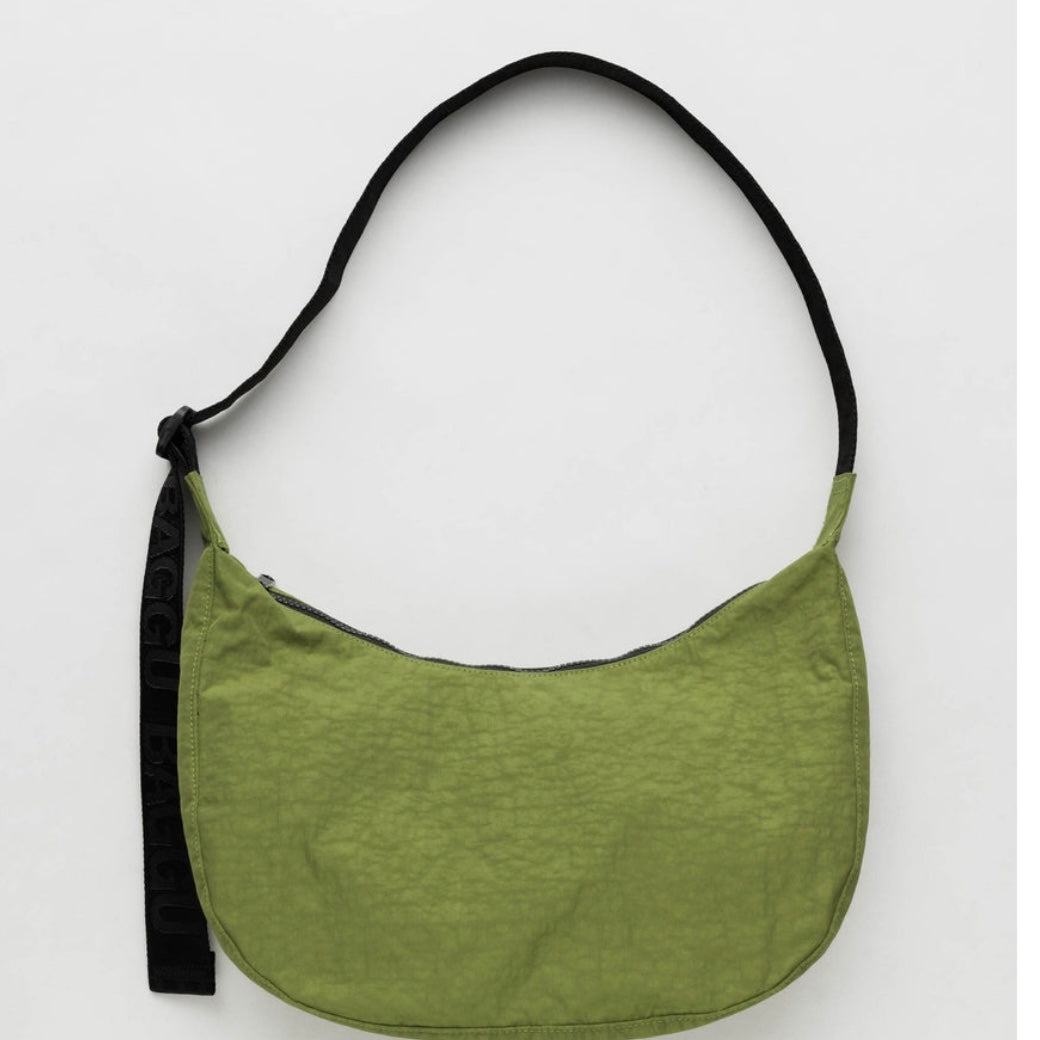 Medium Nylon Crescent Bag in Avocado
