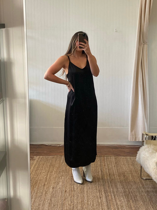 Lacause Satin Slip Dress in Black